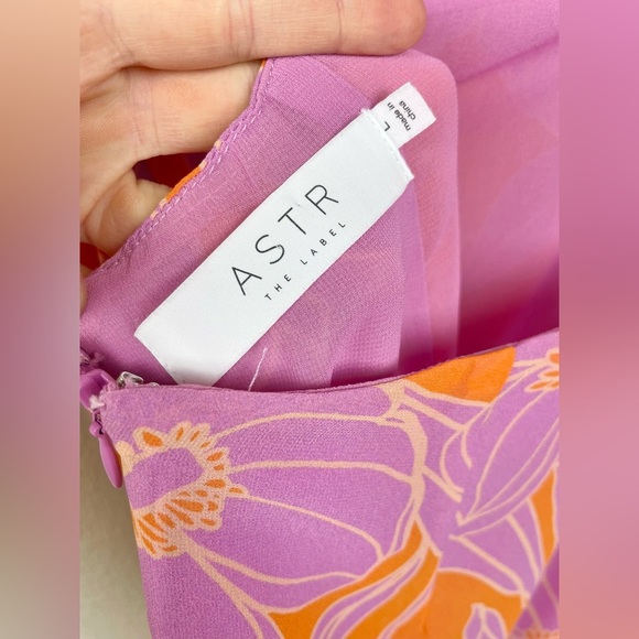 ASTR The Label Women's Large Aneira Dress Orange Purple Floral Maxi Ruffle Strap - Picture 14 of 16